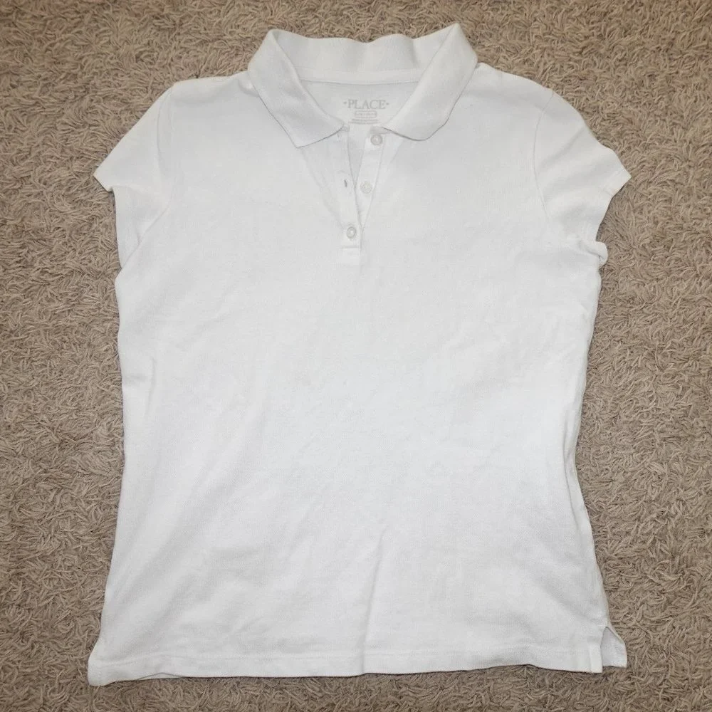 Girls Size Large 10/12 White Short Sleeve Polo with Capped Short Sleeves